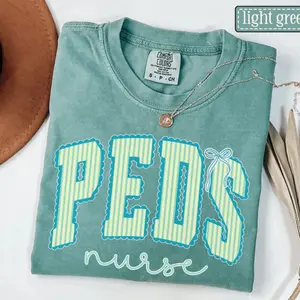 PEDS Shirt • Comfort Colors Pediatric Nurse Neon Tshirt • Striped Coquette Pediatrics Tee • Cute PEDS MA Er Icu Onc Ot Gifts