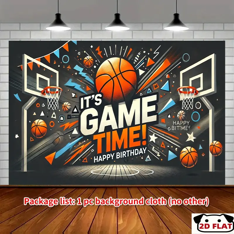 2D Flat Banner 1pc, Basketball Game Time Celebration Backdrop, ,  Multipurpose Party Banner, No Electricity Needed, Room, Garden, Studio, Home, Garage, Photo Background, Outdoor Events, Ideal Weddings, Birthda