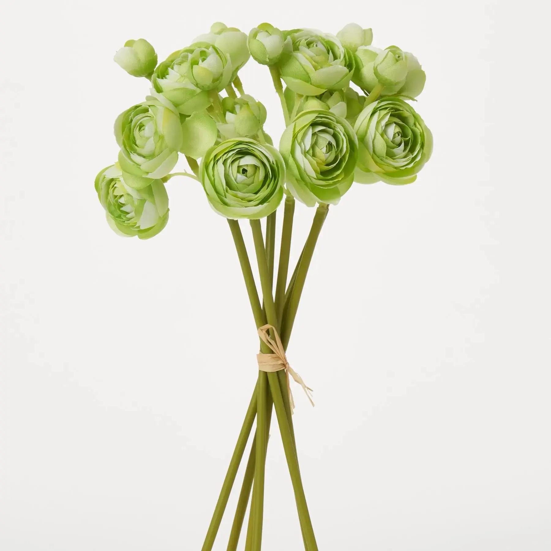 Green Mini Silk Ranunculus Faux Flower Bush Stem Bouquet - 10" Home Decor Centerpiece for Table