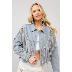Blue B Denim Jacket with Chevron Fringe in Light Wash