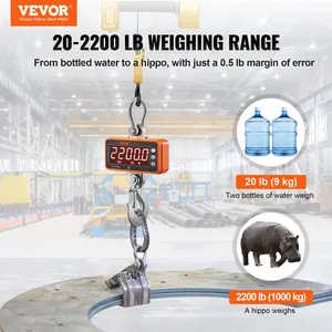 VEVOR Digital Crane Scale, TikTokShopBlackFriday, 2200 lbs/1000 kg, Industrial Heavy Duty Hanging Scale with Remote Control, Cast Aluminum Case & LED Screen, High Precision for Construction, Factory, Farm, Hunting (Orange)