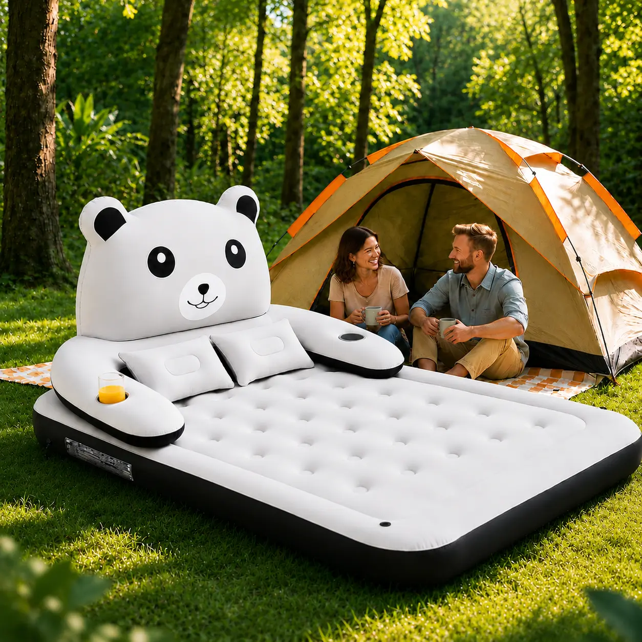 Cute Bear Air Mattress, Portable Air Sofa Bed for Indoor & Outdoor, Garden, Guest Room, Beach, Camping Inflatable Blow Up Mattress (NO PUMP) Airbed Self Inflating Bed