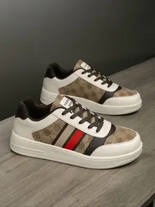 Men's Vintage Floral Patchwork Low Top Casual Sneakers, Canvas Leather Combination Durable Sports Shoes, Soft Sole All-Season Trendy Men's Shoes