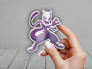 Cute Mewtwo Sticker, Gen 1- Laptop Poke Sticker - Laptop, Water Bottle Sticker Family Sticker for Laptop, Car and Tumbler