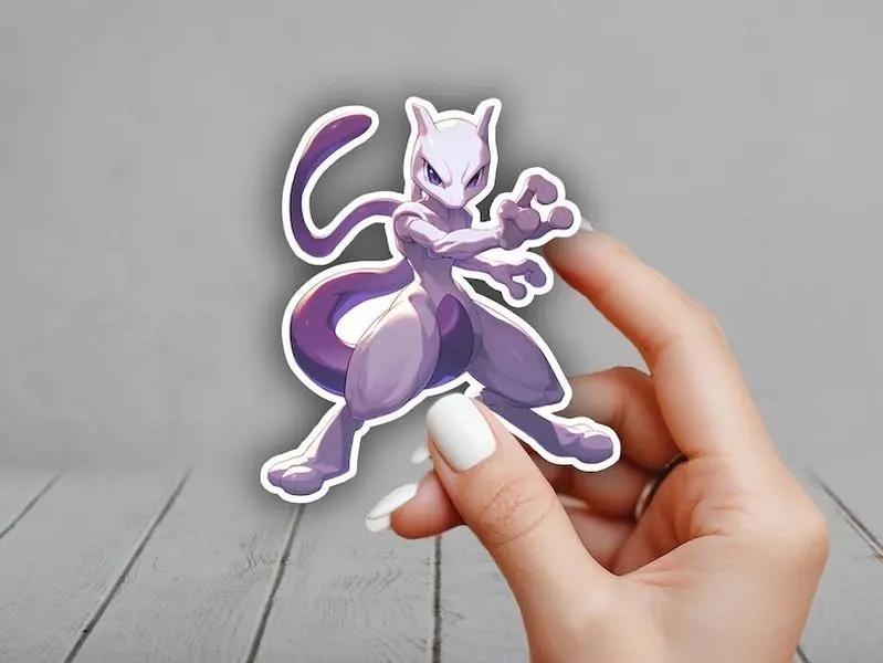 Cute Mewtwo Sticker, Gen 1- Laptop Poke Sticker - Laptop, Water Bottle Sticker Family Sticker for Laptop, Car and Tumbler