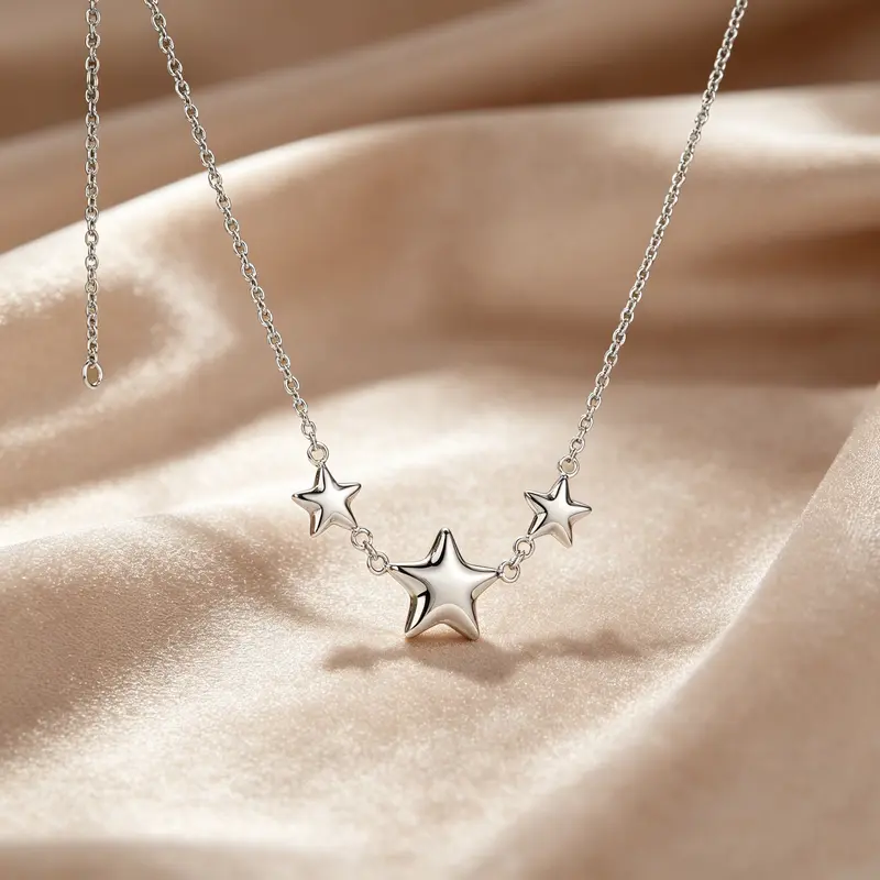 Oufer Bubble Star Stainless Steel Waterproof Chain-Link Necklace - Non-Tarnish, Tarnish-Proof Fashionable Jewelry Accessories for Women, Everyday Wear Minimalist Casual Trendy Accessory