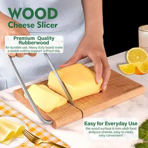 Multifunctional Kitchen Cheese Slicer with Stainless Steel Blade, Rubber Wood Cheese Cutter, Home Bread Slicer, Ham & Cheese Slicer