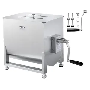 VEVOR Manual Meat Mixer, 40L Fixed Tank Meat Processing Equipment(Mixing Max 80LBS for Meat), Stainless Steel Meat Mixer, Sausage Mixer Machine with Lid Handle Gear Reducer, Ground Beef Hand Mixer