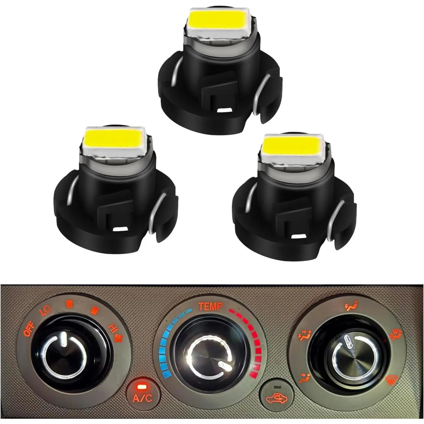 AC Climate Heater Control LED Lights Bulbs Kit replacement Compatible with 2005-2011 Tacoma (White), Pack of 3
