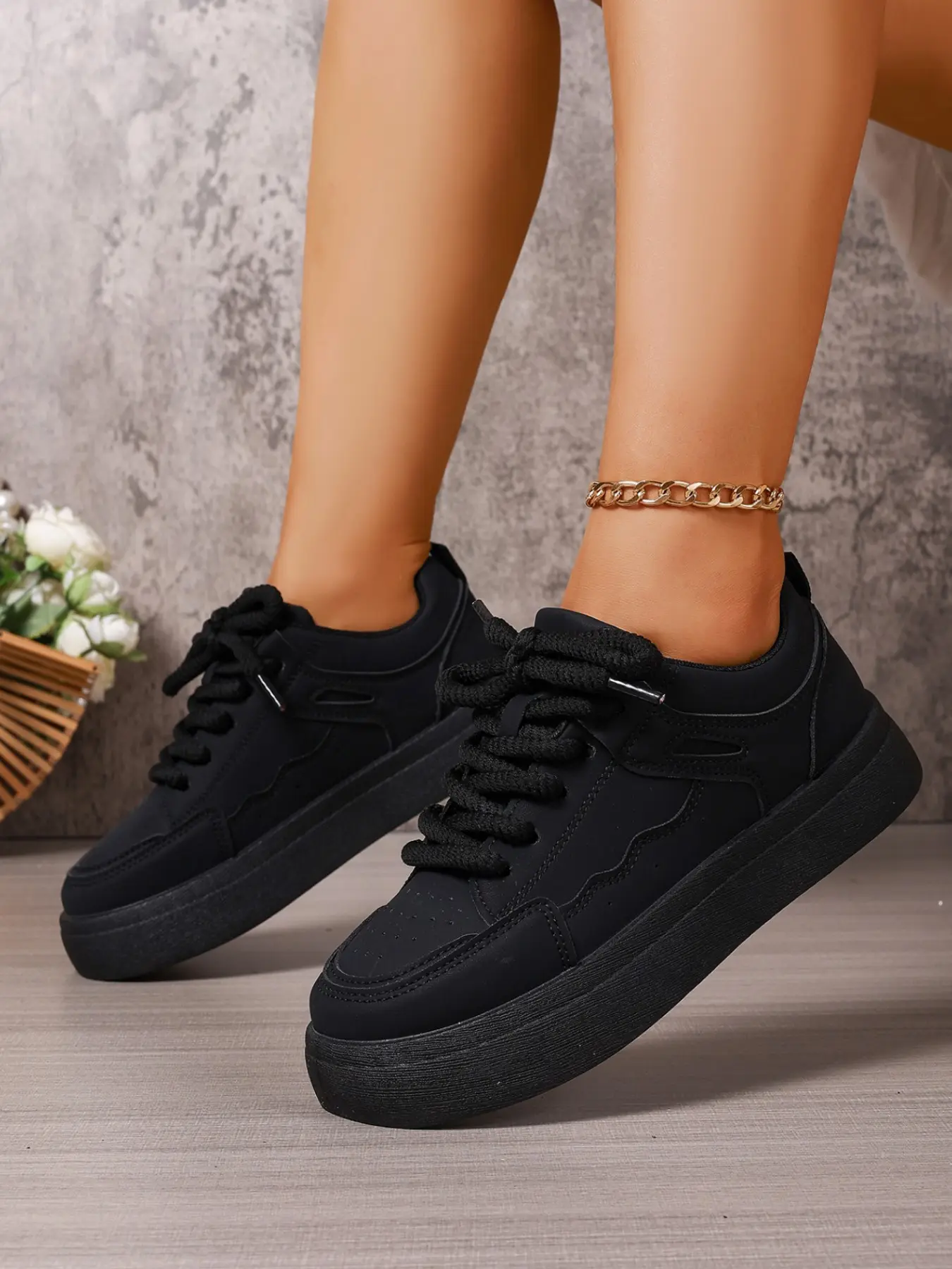 Women's Thick Sole Casual Sneakers, Chunky Laces Versatile Shoes, Soft Lightweight Student Commute Shoes, Sweet Style Platform Boots, Walking Shoes, Footwear, Thick Soled Shoes