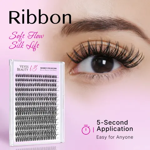 Veyesbeauty VB-Ribbon Cluster Lashes Individual Lash Extensions Layered Wispy Faux Mink Lash Newbie's Five-Second DIY Mixed Length for Self Application Makeup at Home Cosmetic Eyelashes Extensions