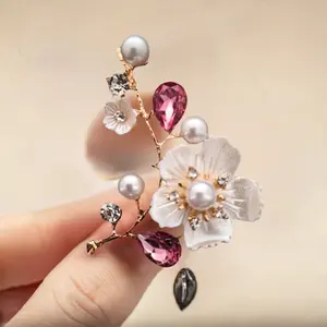 Cherry Blossom Pearl Rhinestone Brooch Pin