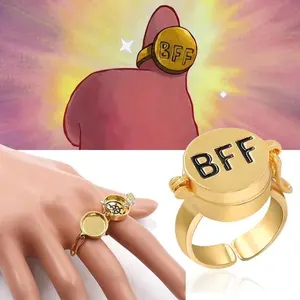 Two gold rotating animation matching rings, the best friend ring, an aesthetically cute BFF friendship, a girl's gift