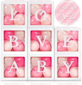 8 Pcs Transparent Balloon Box with 78 Letters for Baby Shower 3 Sets of A-z Clear Balloon Box for Gender Reveal Birthday Bridal Wedding Decorations(White)