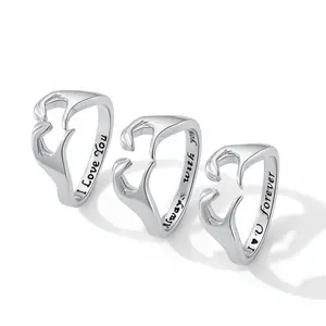 Always With You Hug Ring - Silver Adjustable Open Ring with Hidden Message