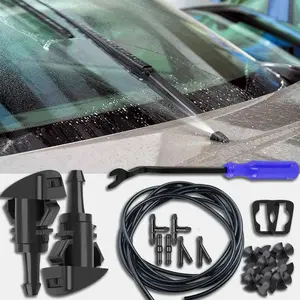 Windshield Washer Hose Kit 22 Pcs Set, 4M Washer Fluid Hose, 6 Hose Connectors, 2 Fan Nozzles, Suitable for Most Car Windshield Fluid Tubing Blue Tool