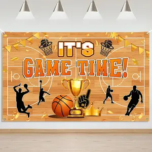 Basketball Birthday Banner It's  Time Basketball Party Decorations March Madness Wall  Backdrop Decor Photo Background (6x3.6ft)