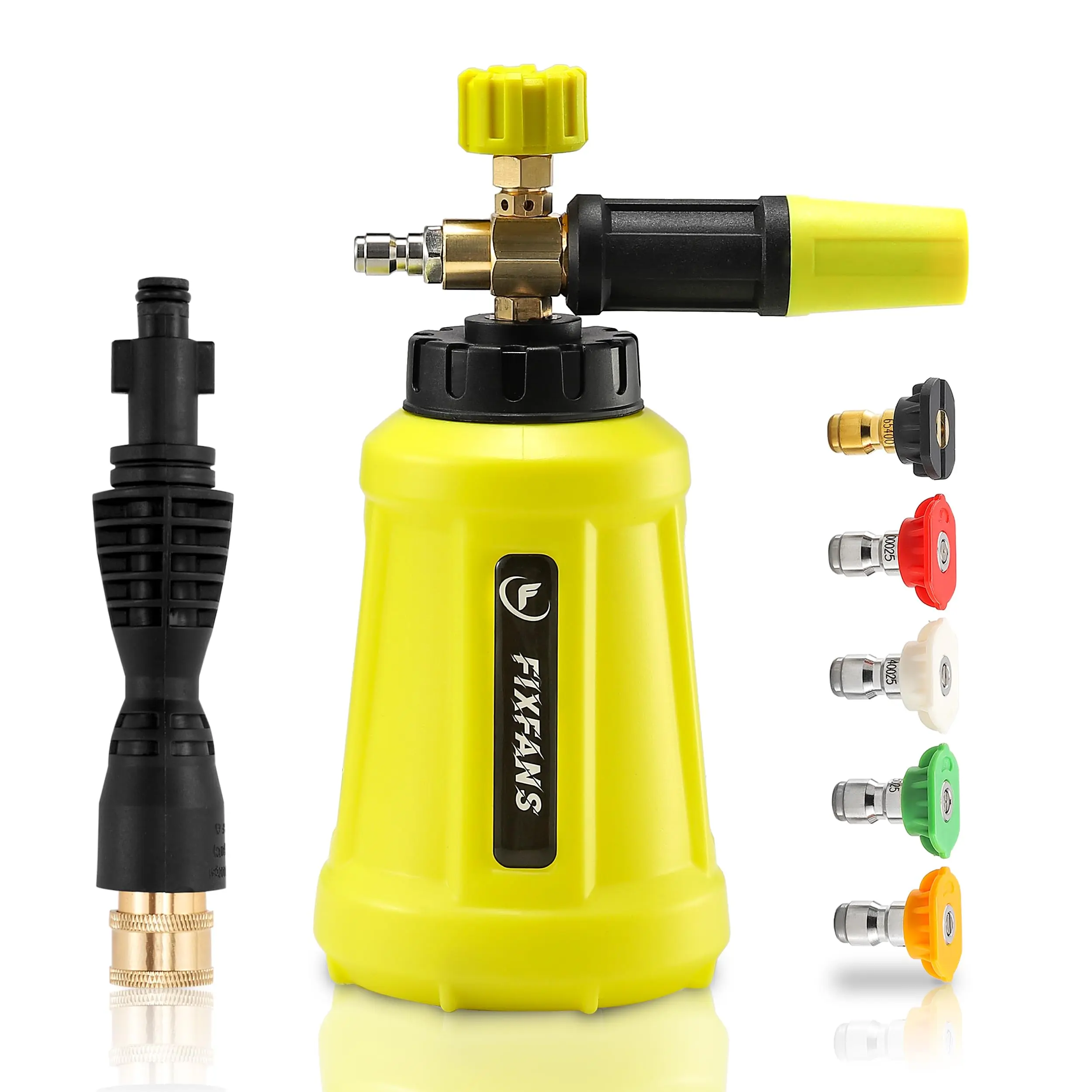 FIXFANS Foam Cannon with Replacement Adapter for Portland Husky Ryobi | Wide Neck Pressure Washer Snow Foam Lance, Heavy Duty Power Washer Foam Blaster, 1/4 Inch Quick Connector, 5 Nozzles, 1L