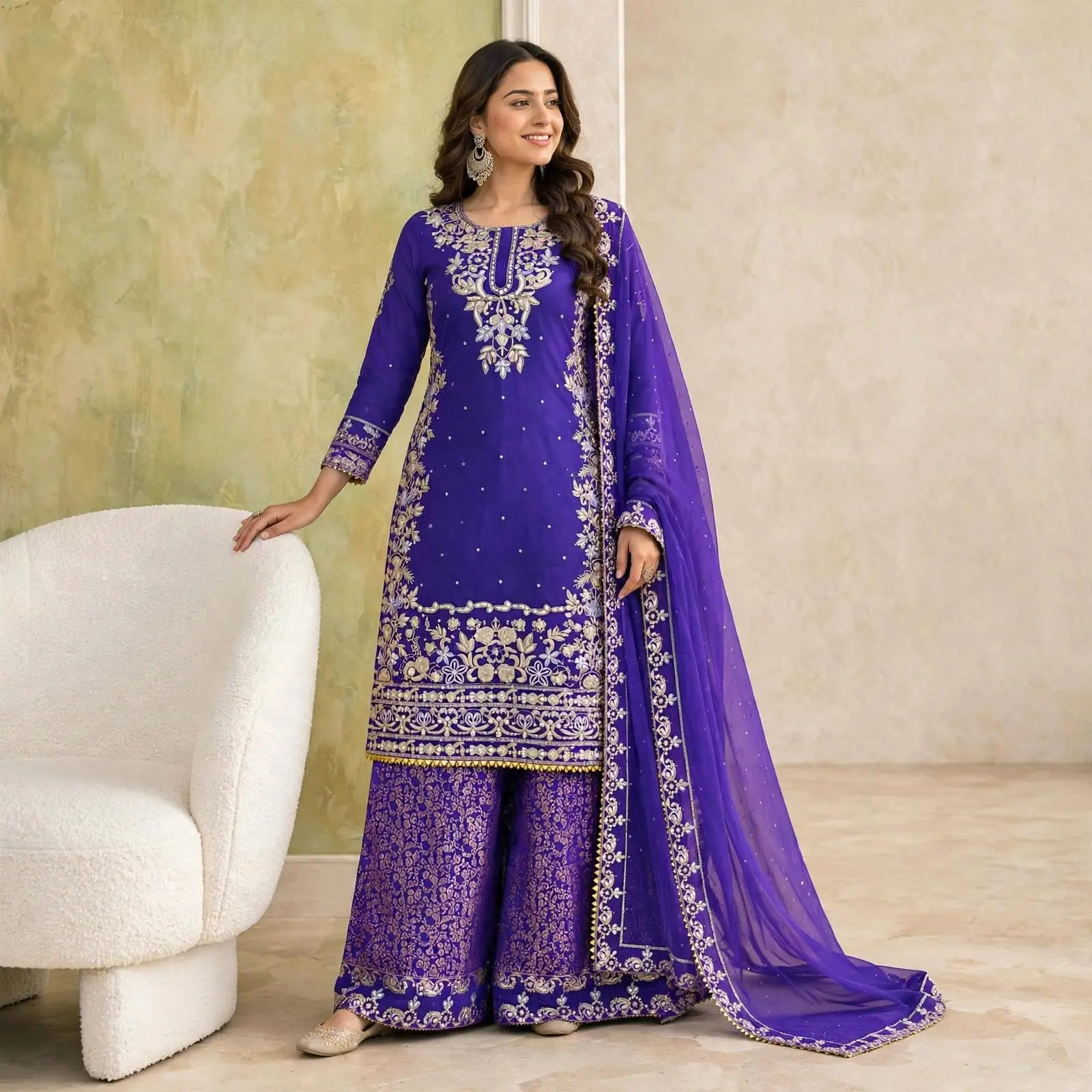 EMBROIDERED BANARASI PALAZZO SUIT