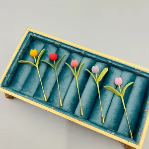 100% Handmade Micro Crochet Tulip Brooch/Special Gifts/Floral Jewelry/Handmade Jewelry/Silver/14k Gold Plated/Ship from US
