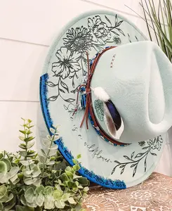 Floral Burned Hat, Floral Engraved Cowboy Hat, Sunflower Hat, Sunflower Burned Fedora, Engraved Fedora, Engraved Felt Hat, Boho Hat