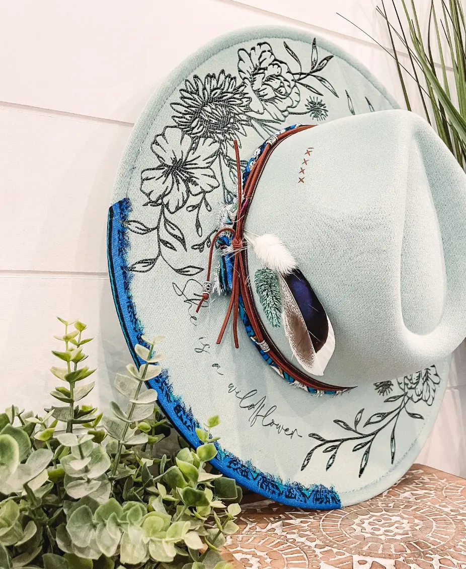 Floral Burned Hat, Floral Engraved Cowboy Hat, Sunflower Hat, Sunflower Burned Fedora, Engraved Fedora, Engraved Felt Hat, Boho Hat