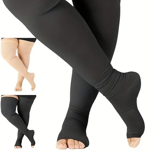 Plus Size Thigh-High Compression Stockings, Polyester Sports & Outdoor Accessories for Men & Women with 20-30mmHg Firm Support