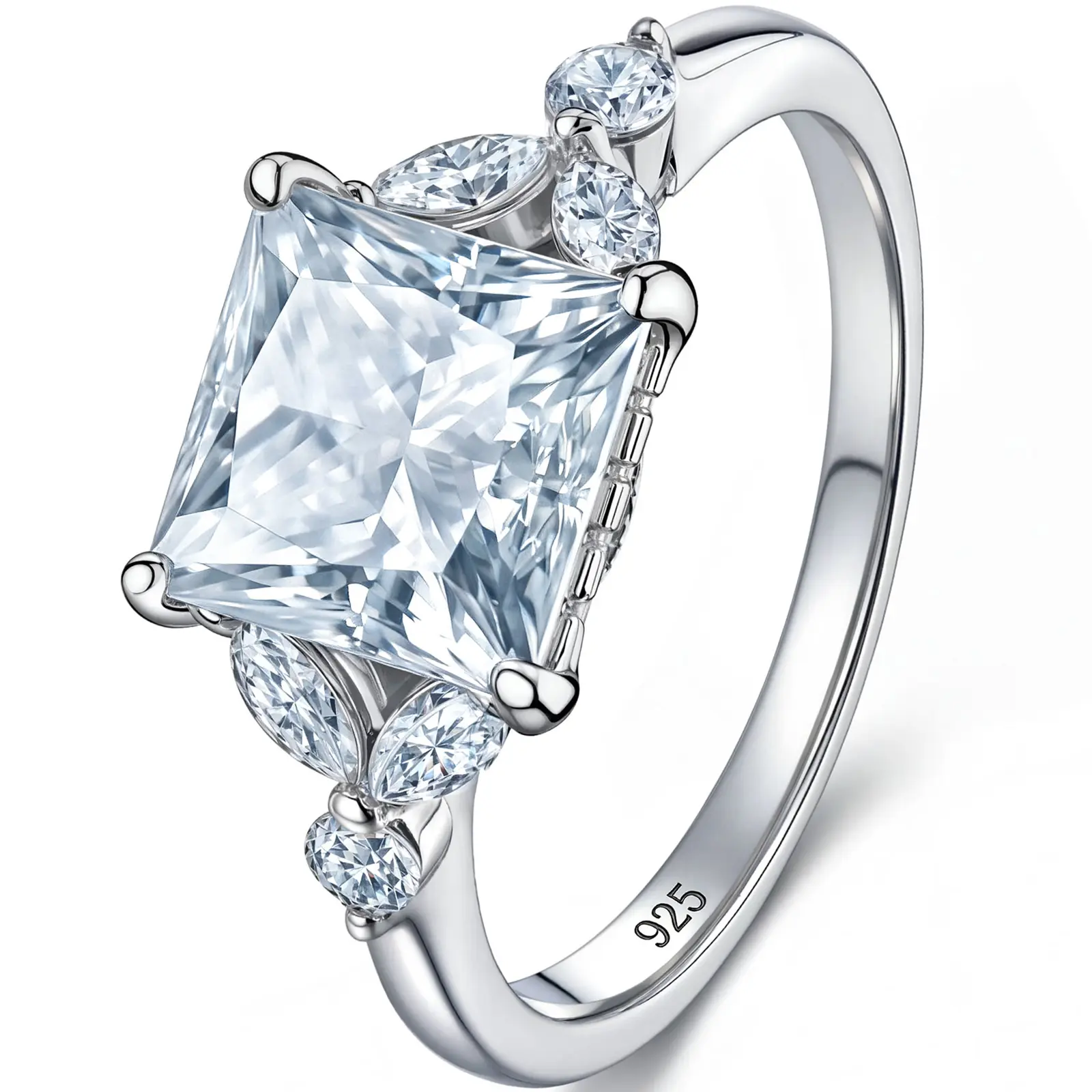 Heinlov 925 Sterling Silver Moissanite Wedding Rings for Women VVS1 Sz 5-10 Princess D Color 45 Stones 3.6ct 8.0mm Width 3g Solid Silver Wedding Band Anniversary Promise Engagement Rings for Her Gift