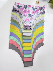 Women's Plain/floral Print Scallop Trim Knicker, Casual Comfy Breathable Drop Seamless Waist Panty for Daily Wear, Panties for Women, Ladies Underwear,  Girls Underwear  for All Seasons