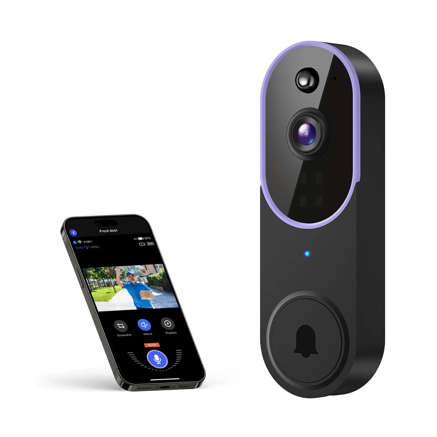 Smart Wireless Doorbell Camera - 2.4G Wi-Fi, 2-Way Audio, Rechargeable Battery, Infrared Lights Night Vision, Motion Alerts, Full Video Storage, Easy-Install Home Security Device