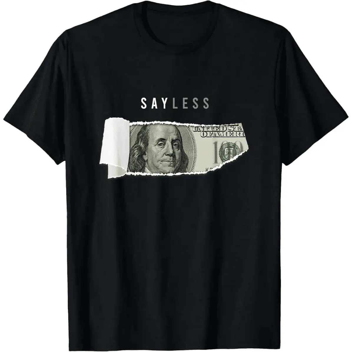 Unisex Vintage 'Say Less' Money Graphic T-Shirt in 100% Cotton, Relaxed Fit Streetwear Style with Ribbed Collar, Ideal for Gifting