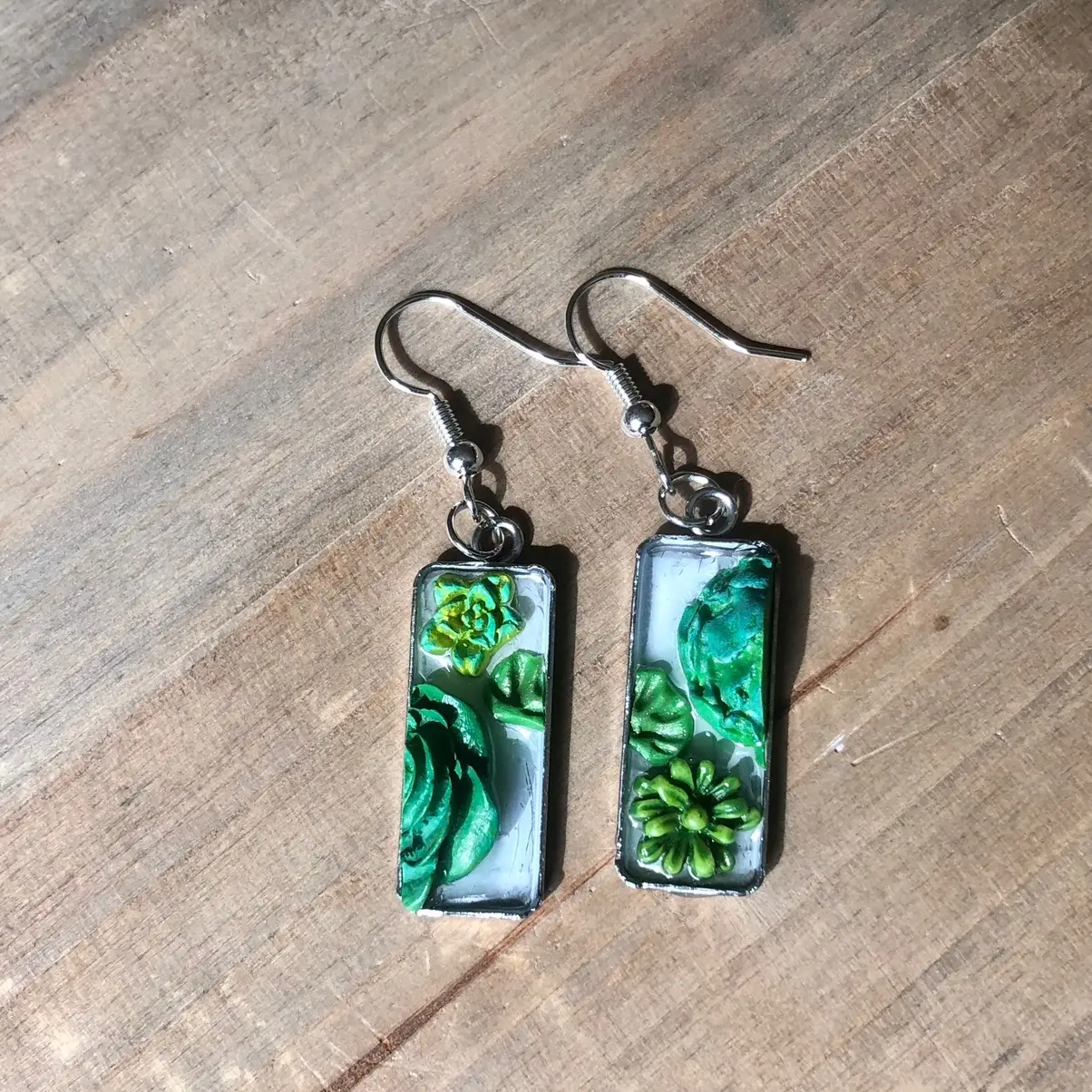 Handcrafted succulent planter earrings!!
