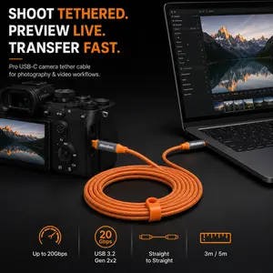 Wenlian USB C to USB C Camera Tether Cable, 20Gbps USB 3.2 Gen 2x2 Data Cable for Tethered Shooting, Straight USB-C Cable for DSLR Mirrorless Cameras, Laptop, MacBook, Tablet, 10ft/16.4ft