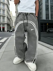 Unisex style, urban streetwear, Casual, Fitted, straight-leg athletic pants with star-shaped stripe pattern print, cotton. Soft and comfortable, suitable for everyday wear in spring and autumn, for school, travel/outdoor activities, Athleisure Pants