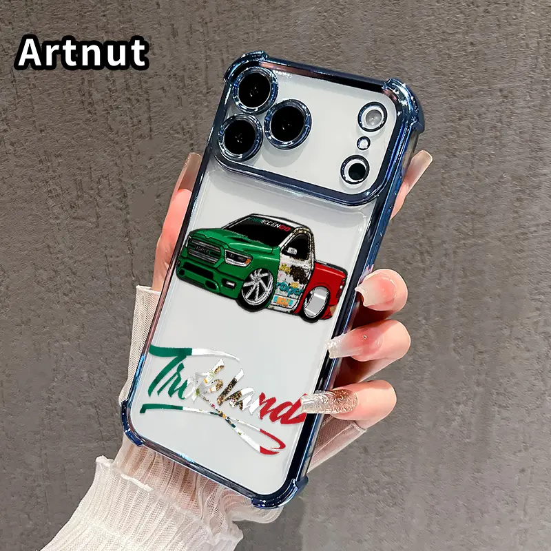 Phone Case for iPhone 17 16 Pro Max 15 Plus 14 13 12 11 E Air Trueland Dodge Truck Pattern Premium Plated Clear Protective Four Corners Air Cushion Anti-drop Cover Casing