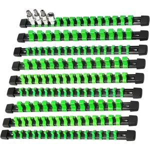 9-Piece Socket Organizer, 1/2 inch, 3/8 inch and 1/4 inch Drive ABS Tools-Green Socket Holder,Heavy Duty Socket Racks, Premium Quality Socket Clip Rail Holder,The Best Tool Trays in The Garage