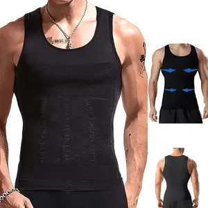 Men'S Black Compression Vest for Waist Support, Body Shaping Undershirt, Provides Back Support Body Shaper