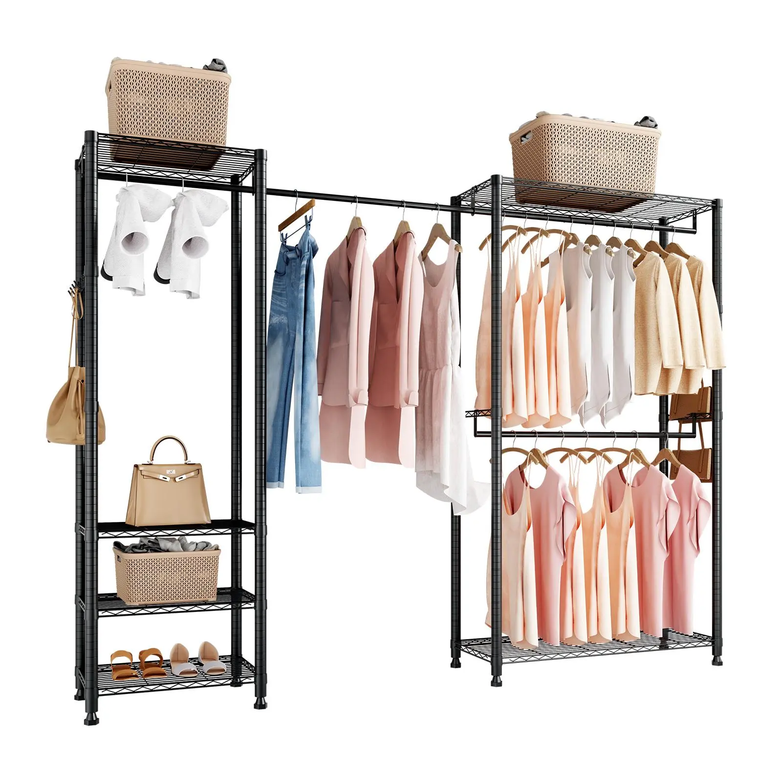 【Summerfinds】VEVOR Heavy-Duty Anti-Rust Carbon Steel Height Adjustable Expandable Clothes Rack, 6-Layer Hanging Multifunctional Organizer with Closet Storage Shelves, 363kg Load Capacity Freestanding Closet for Bedroom Unisex Home Accessories