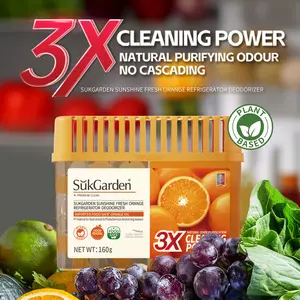 SukGarden Fridge Deodorizer – Say Bye to Bad Odors in 24H 3X Power Plant-Based Food-Safe Orange Oil Lasts 90 Days For Kitchen, Bathroom, Closet 160g