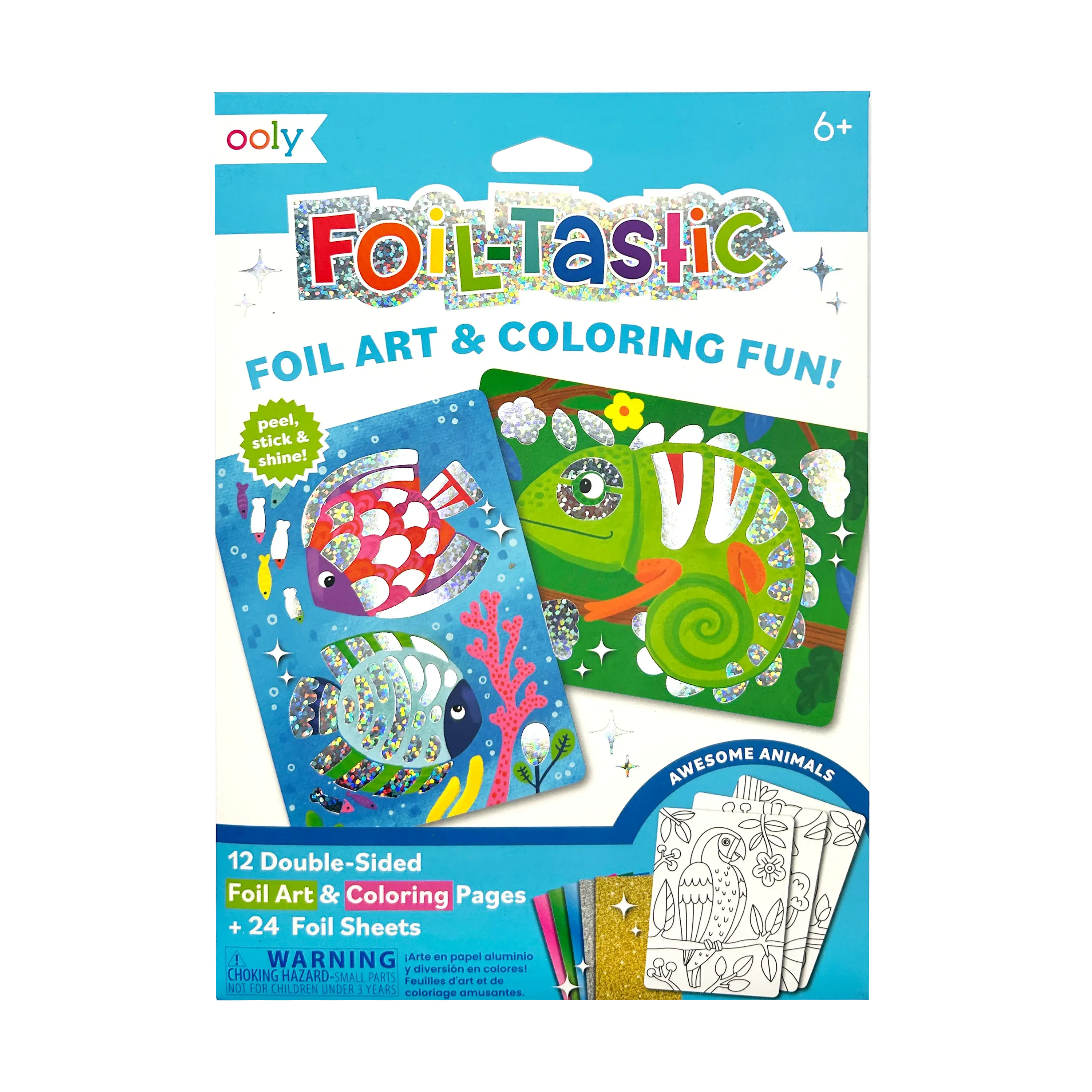 Foil-tastic Foil Art & Coloring Set - Awesome Animals - 12 Pages 24 Foil Sheets