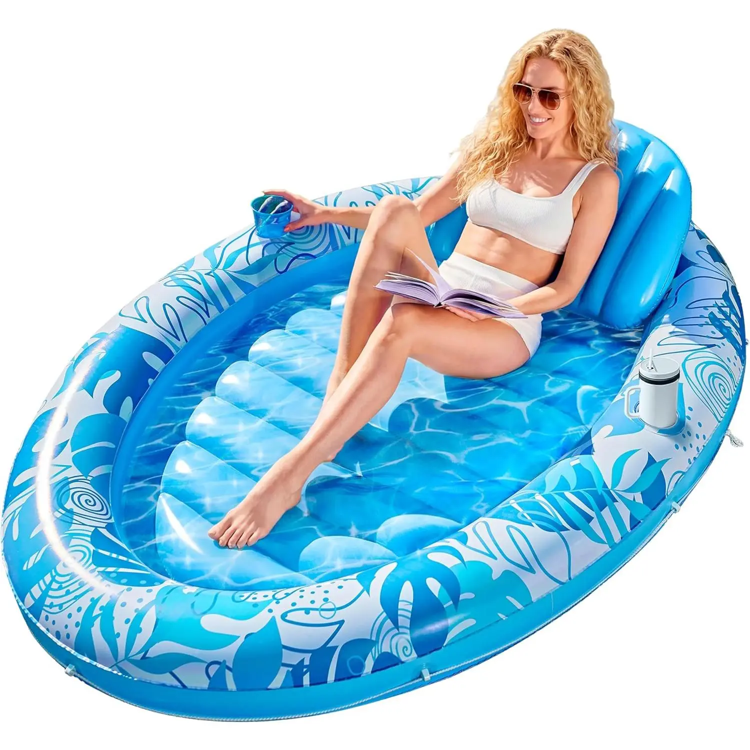 Unisex Adult Inflatable Tanning Pool Lounger Float - 70"x50" 4-in-1 Oval Raft with Pillow, Sunbathing Bed, Water Use Tub, Ball Pit Party Gifts, Oval Shape, Floating Pool Lounger Rings, Inflatable Float Raft Rings