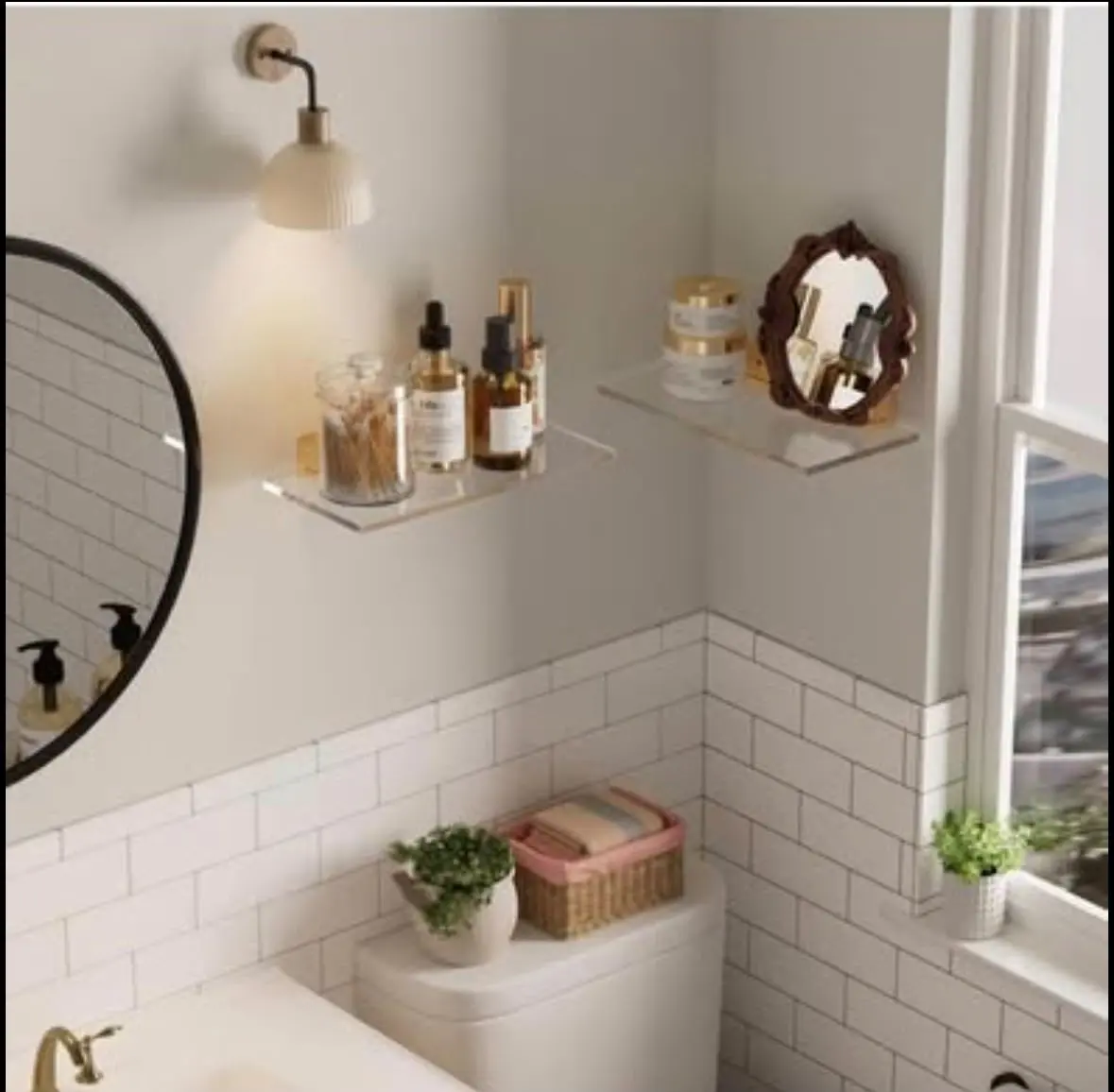 Acrylic Floating Shelves with Solid Wood Base