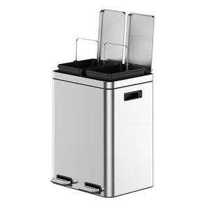 【GARVEE】Dual Trash Can Set, 2 x 5.3 Gallon (20L) Stainless Steel Bins with Soft-Close Lids, Step-On Pedals, and Removable Plastic Inner Buckets for Efficient Waste and Recycling Management
