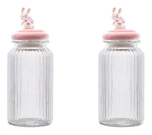 10 Strawberry Street Set of 2 Figural Knob Glass Canisters