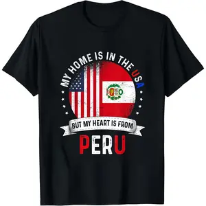 100%cotton Peruvian American Patriot Heart is from Peru Flag T-Shirt Menswear Top