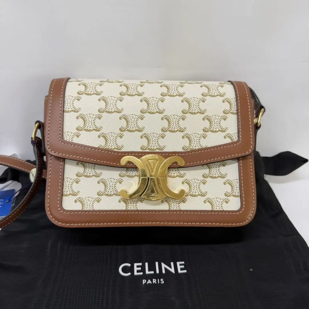 Pre-owned Celine Triomphe Teen Bag in Triomphe Canvas with Tan Leather Trim