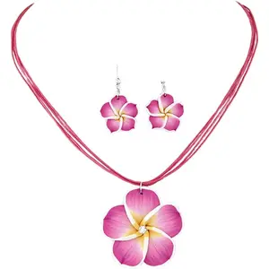 Hawaiian  Beach Necklaces for Women Necklace and Earring Set Hibiscus Earrings Necklace Sets Bohemia Flower Dangle Earrings Beach Summer  Accessories