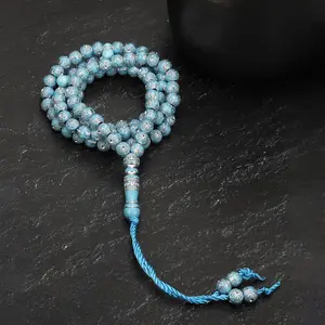 1pc 99 Round Beads, Ethnic Blue Flower Acrylic Prayer Beads, Handmade Knotted Beads, Bracelet, Suitable for Both Men and Women During Ramadan Modern Islamic