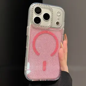 Phone Case for iPhone 17 16 15 14 13 Pro Max, Compatible with MagSafe, Glitter Sparkly Bling Clear TPU Bumper Hard PC Slim Shockproof Protective Cover Case for iPhone 17 Pro Max, Crystal Clear
