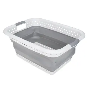 Camco Collapsible Laundry Basket, Plastic Bin, Handles for Storage, Large, White Camco Collapsible Laundry Basket, Plastic Bin, Handles for Storage, Large, White